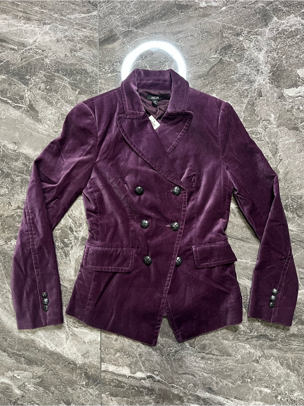 Vintage Jacob Cotton Velvet Blazer NWT Size 1/2 Deep Wine Purple Double Breasted